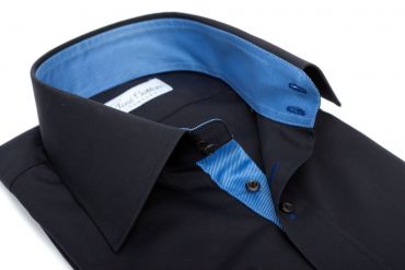 Schwarzes Maßhemd Aderkas mit dunkelblauem Kontrast Malet