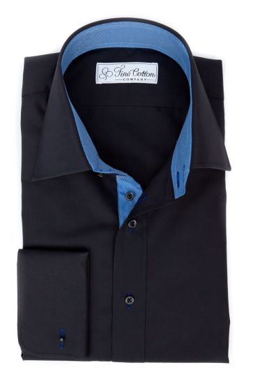 Schwarzes Maßhemd Aderkas mit dunkelblauem Kontrast Malet