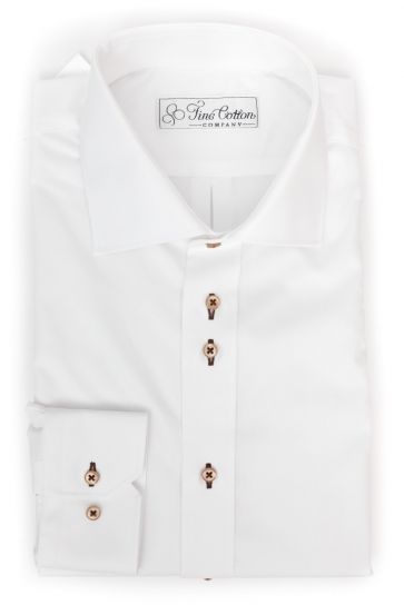 Maßhemd Bovelino, weiß mit braunem Akzent