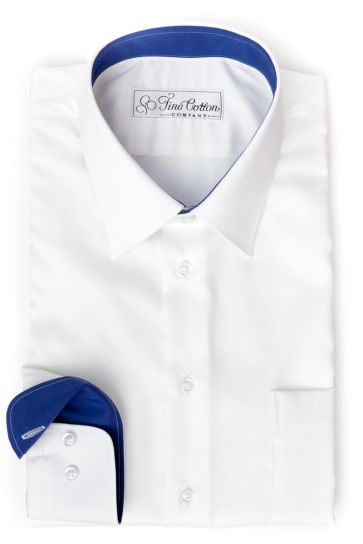 Maßhemd Bovelino, weiß - Kontrast Wessex, strahlend blau