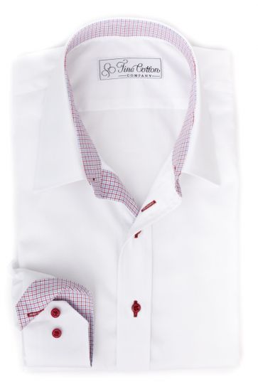 Maßhemd weiß, Bovelino - Kontraststoff rot