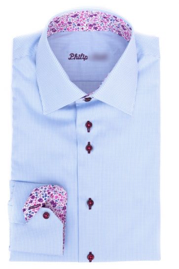 Maßhemd blau, Falkenstein - Kontrast violett