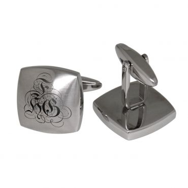 Manschettenknöpfe Edelstahl mit Gravur quadratisch abgerundet