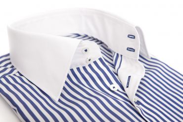 Maßhemd Rivoli, blau, weiß, Kontrast: weiß