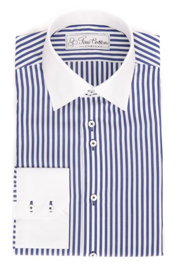 Maßhemd Rivoli, blau, weiß, Kontrast: weiß